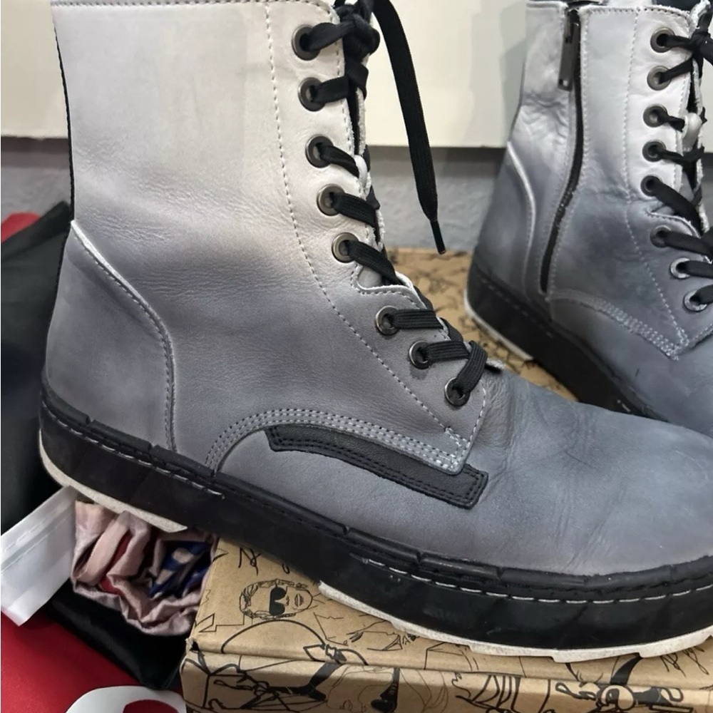 Karl Lagerfeld two tone multicolored combat boot